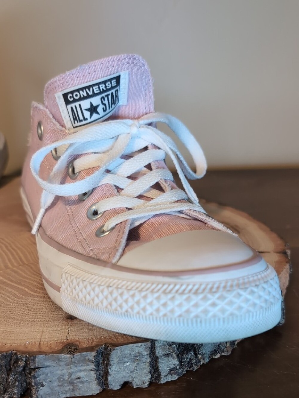 Converse Low Top Sneakers in Pale Pink and White - Picture 8 of 10